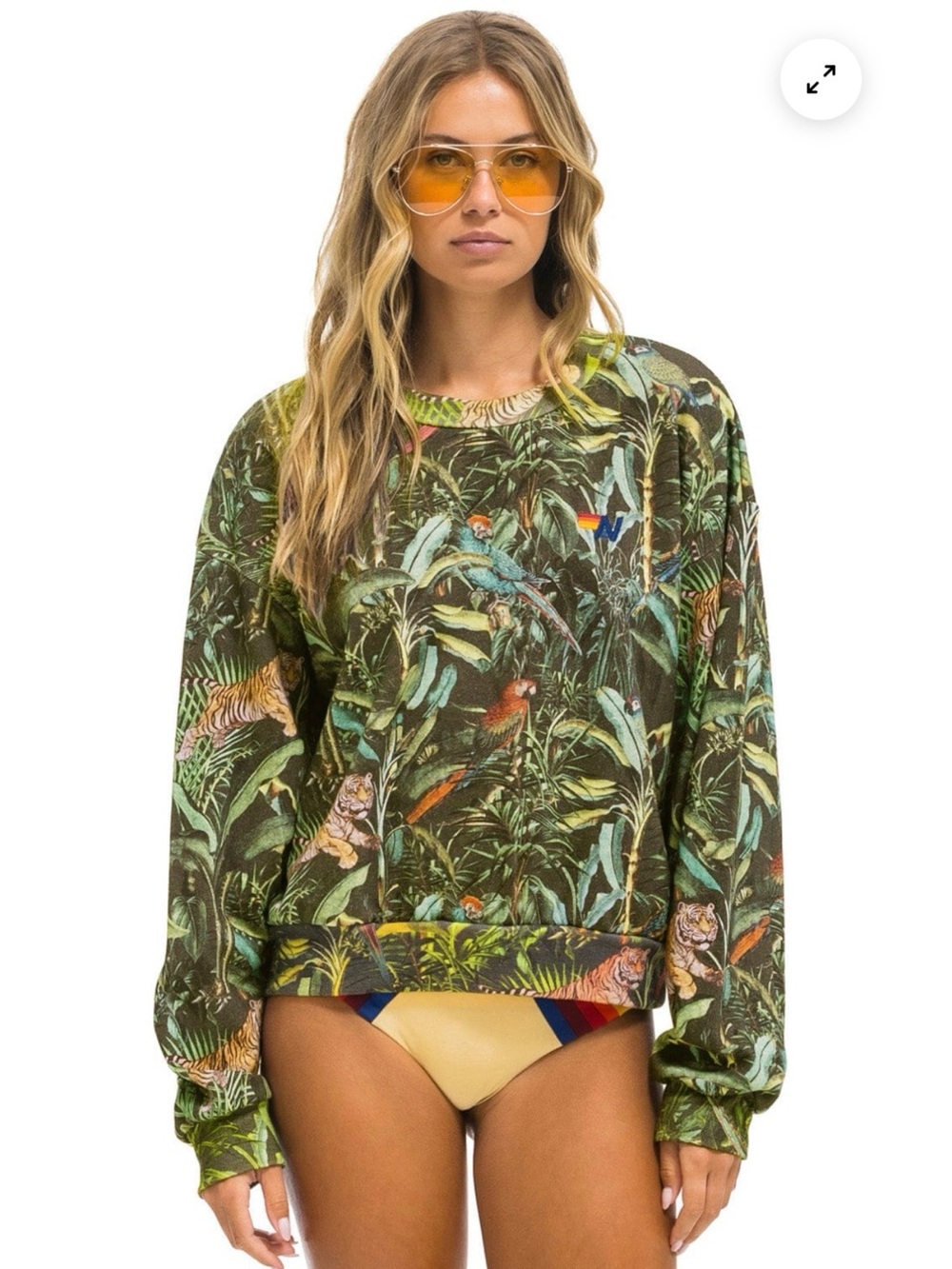 Aviator Nation Green Tropical Jungle Print Sweatshirt medium
